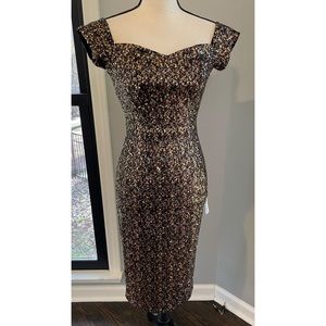 NWT Dress the Population Black and Gold Form Fitted Sequin Dress